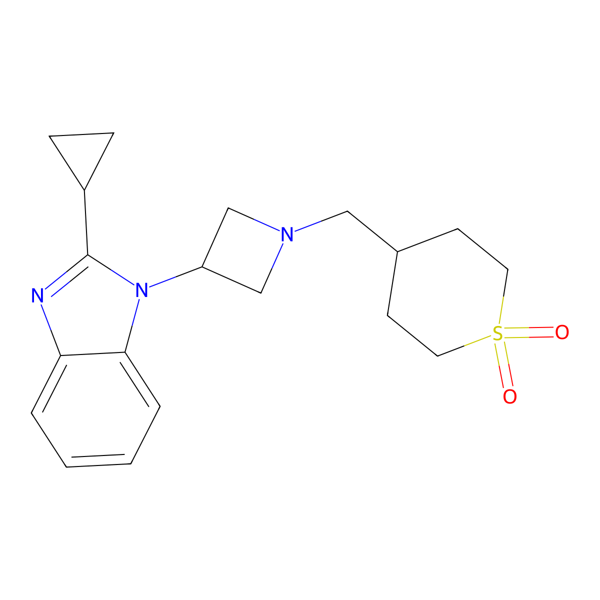 4-{[3-(2-cyclopropyl-1H-1,3-benzodiazol-1-yl)azetidin-1-yl]methyl}-1lambda6-thiane-1,1-dione molecular structure, CAS 2380098-88-2