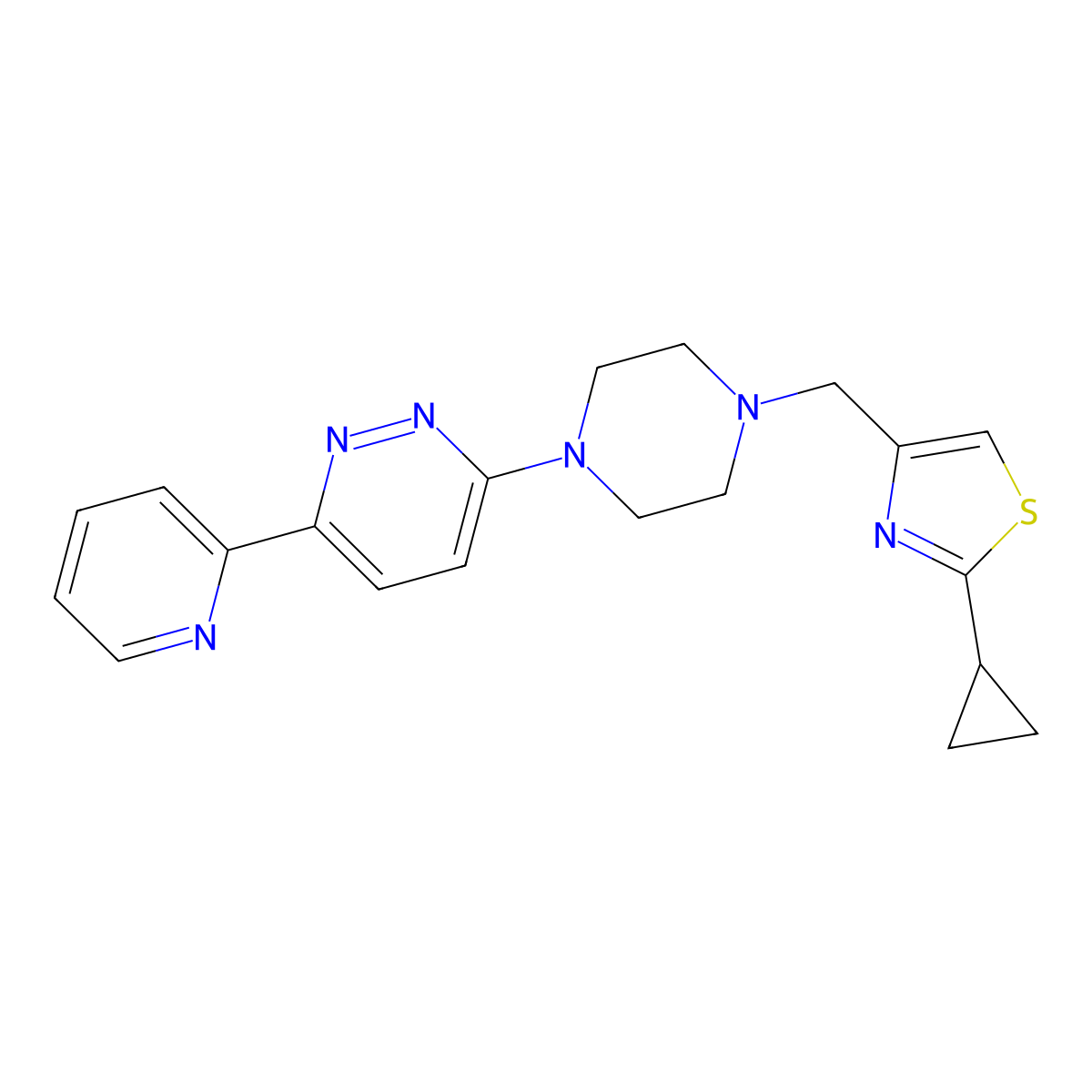 3-{4-[(2-Cyclopropyl-1,3-thiazol-4-yl)methyl]piperazin-1-yl}-6-(pyridin-2-yl)pyridazine molecular structure, CAS 2380098-89-3