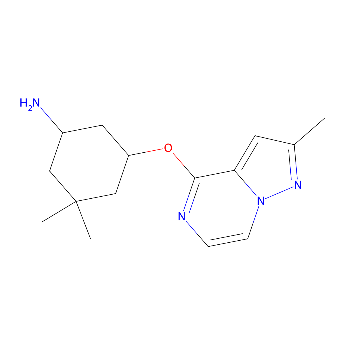 3,3-Dimethyl-5-({2-methylpyrazolo[1,5-a]pyrazin-4-yl}oxy)cyclohexan-1-amine molecular structure, CAS 2380098-90-6