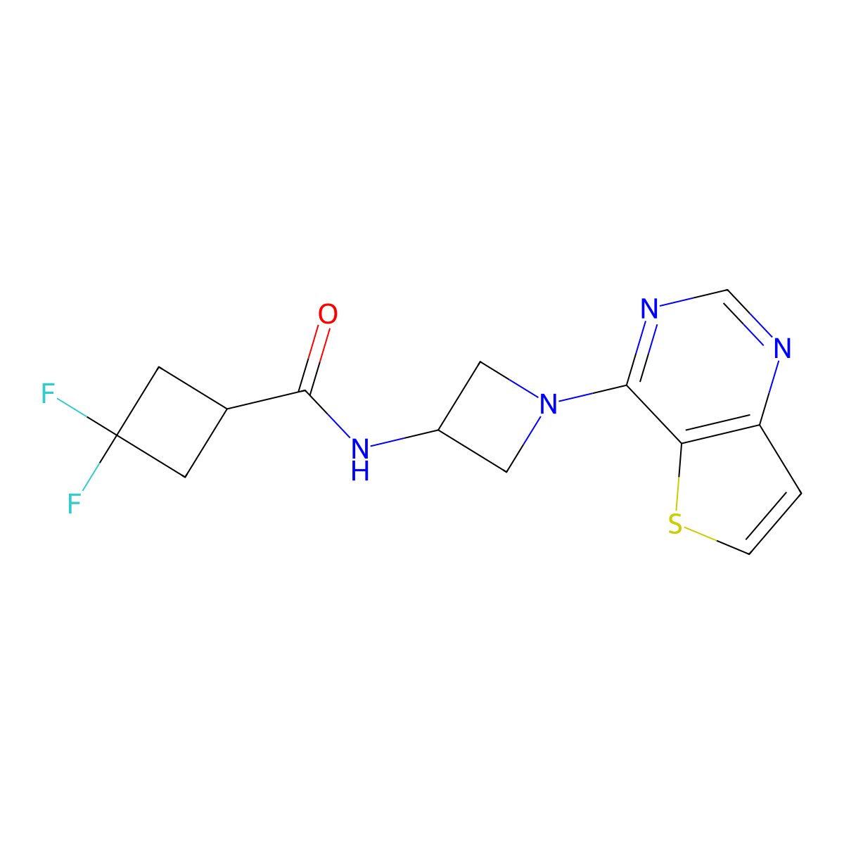 3,3-difluoro-N-(1-{thieno[3,2-d]pyrimidin-4-yl}azetidin-3-yl)cyclobutane-1-carboxamide molecular structure, CAS 2380098-91-7