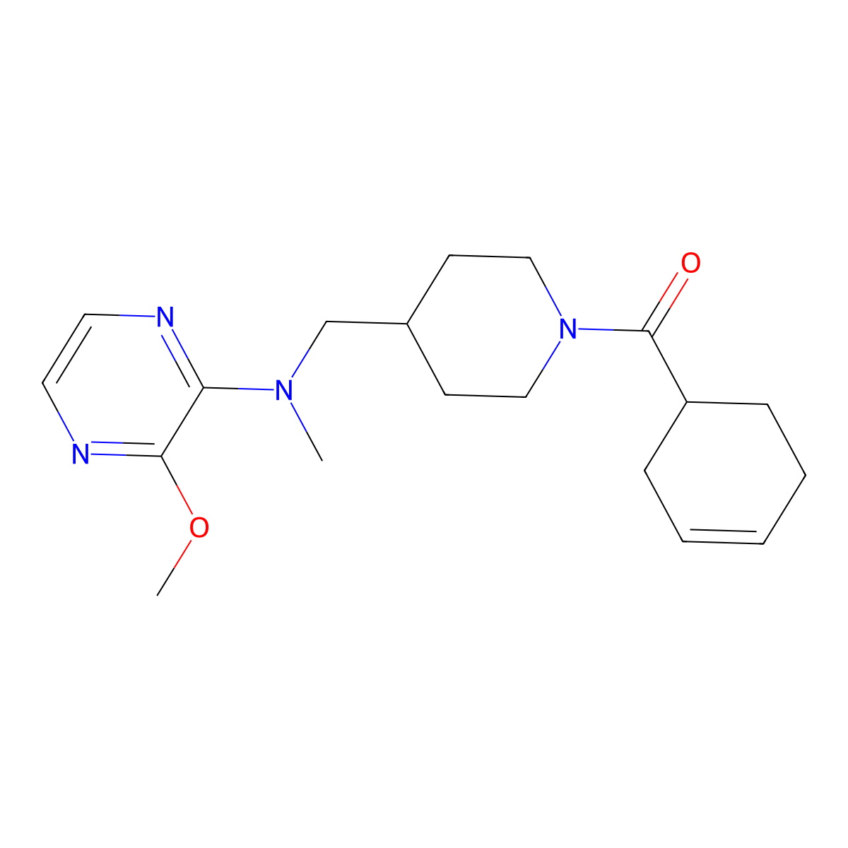 N-{[1-(cyclohex-3-ene-1-carbonyl)piperidin-4-yl]methyl}-3-methoxy-N-methylpyrazin-2-amine molecular structure, CAS 2380098-93-9