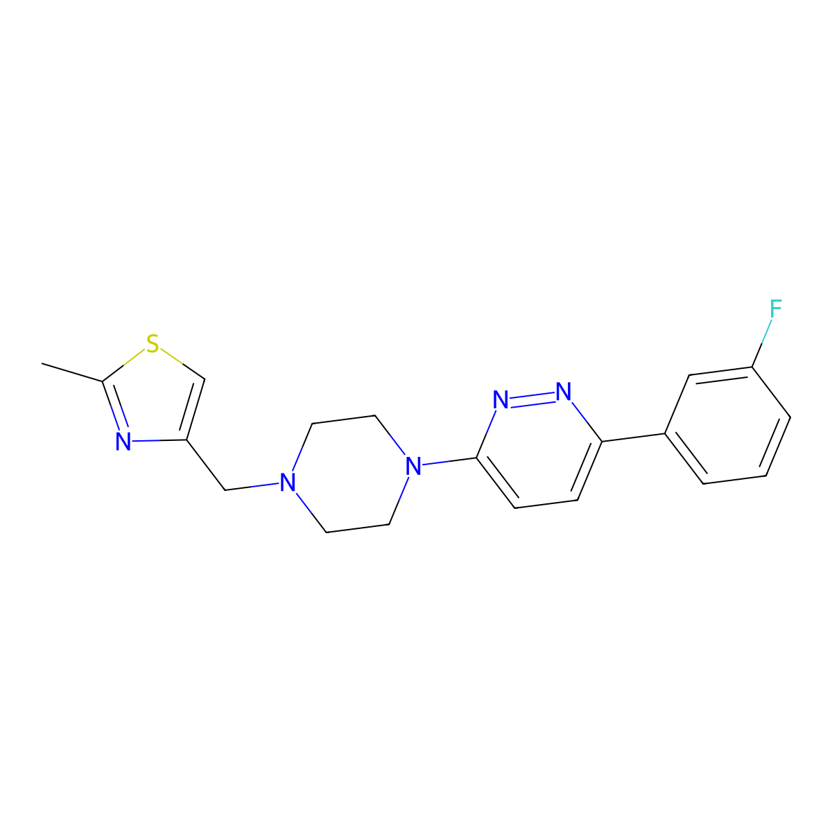 3-(3-Fluorophenyl)-6-{4-[(2-methyl-1,3-thiazol-4-yl)methyl]piperazin-1-yl}pyridazine molecular structure, CAS 2380098-97-3