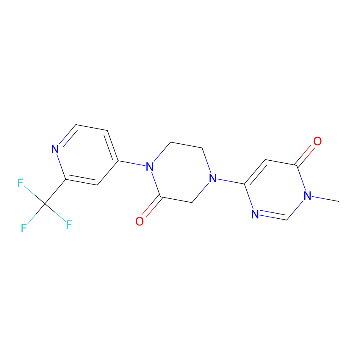 3-Methyl-6-{3-oxo-4-[2-(trifluoromethyl)pyridin-4-yl]piperazin-1-yl}-3,4-dihydropyrimidin-4-one molecular structure, CAS 2380099-03-4