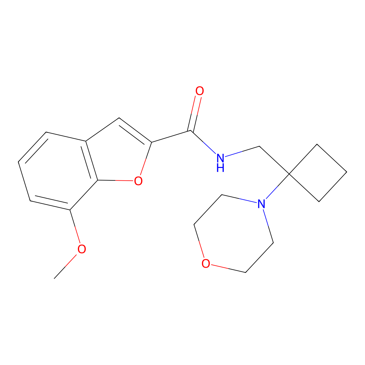 7-methoxy-N-{[1-(morpholin-4-yl)cyclobutyl]methyl}-1-benzofuran-2-carboxamide molecular structure, CAS 2380099-06-7