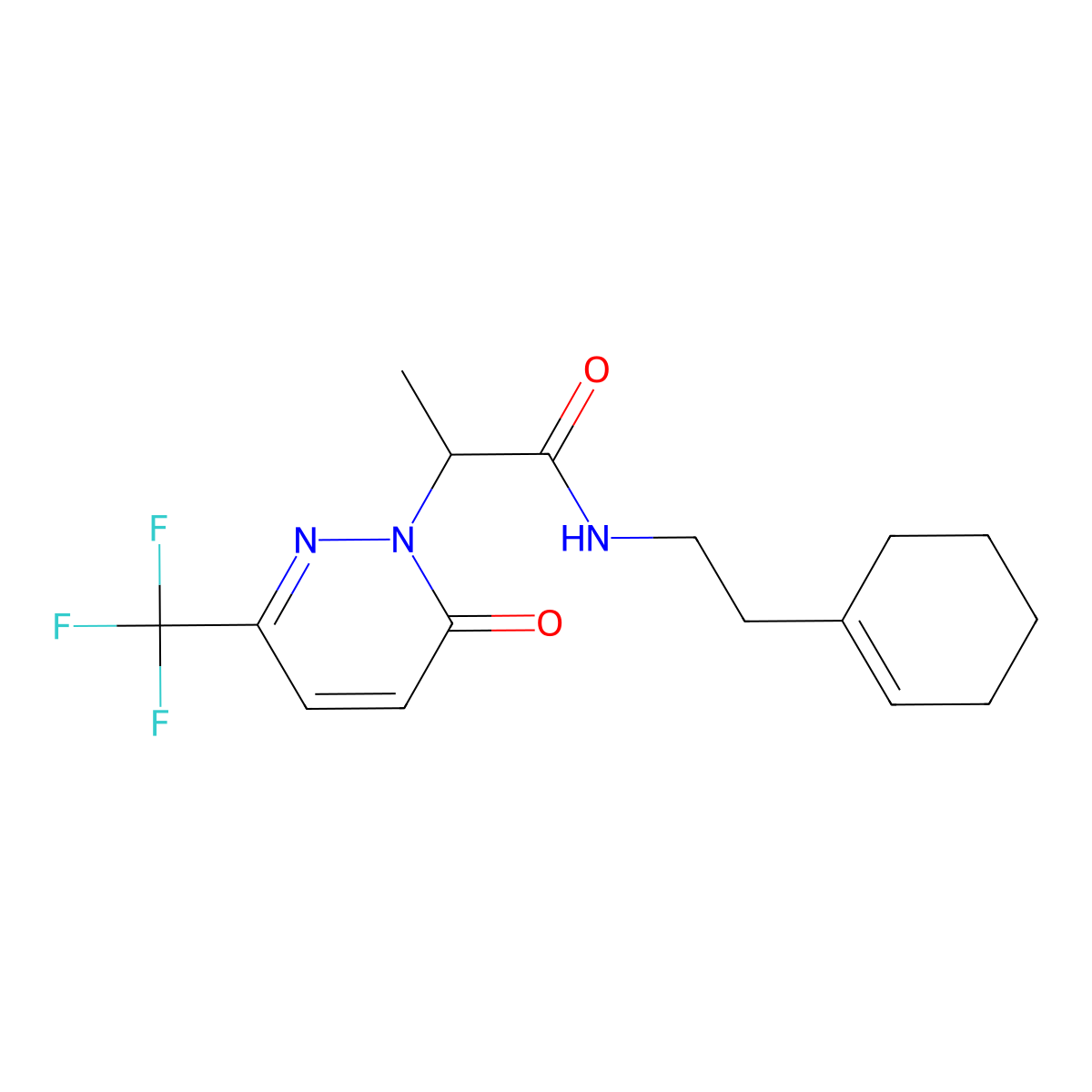 N-[2-(cyclohex-1-en-1-yl)ethyl]-2-[6-oxo-3-(trifluoromethyl)-1,6-dihydropyridazin-1-yl]propanamide molecular structure, CAS 2380099-10-3