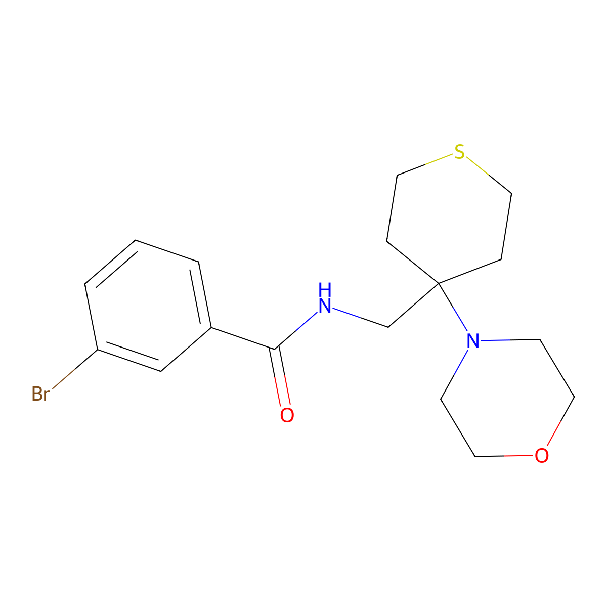3-bromo-N-{[4-(morpholin-4-yl)thian-4-yl]methyl}benzamide molecular structure, CAS 2380099-16-9