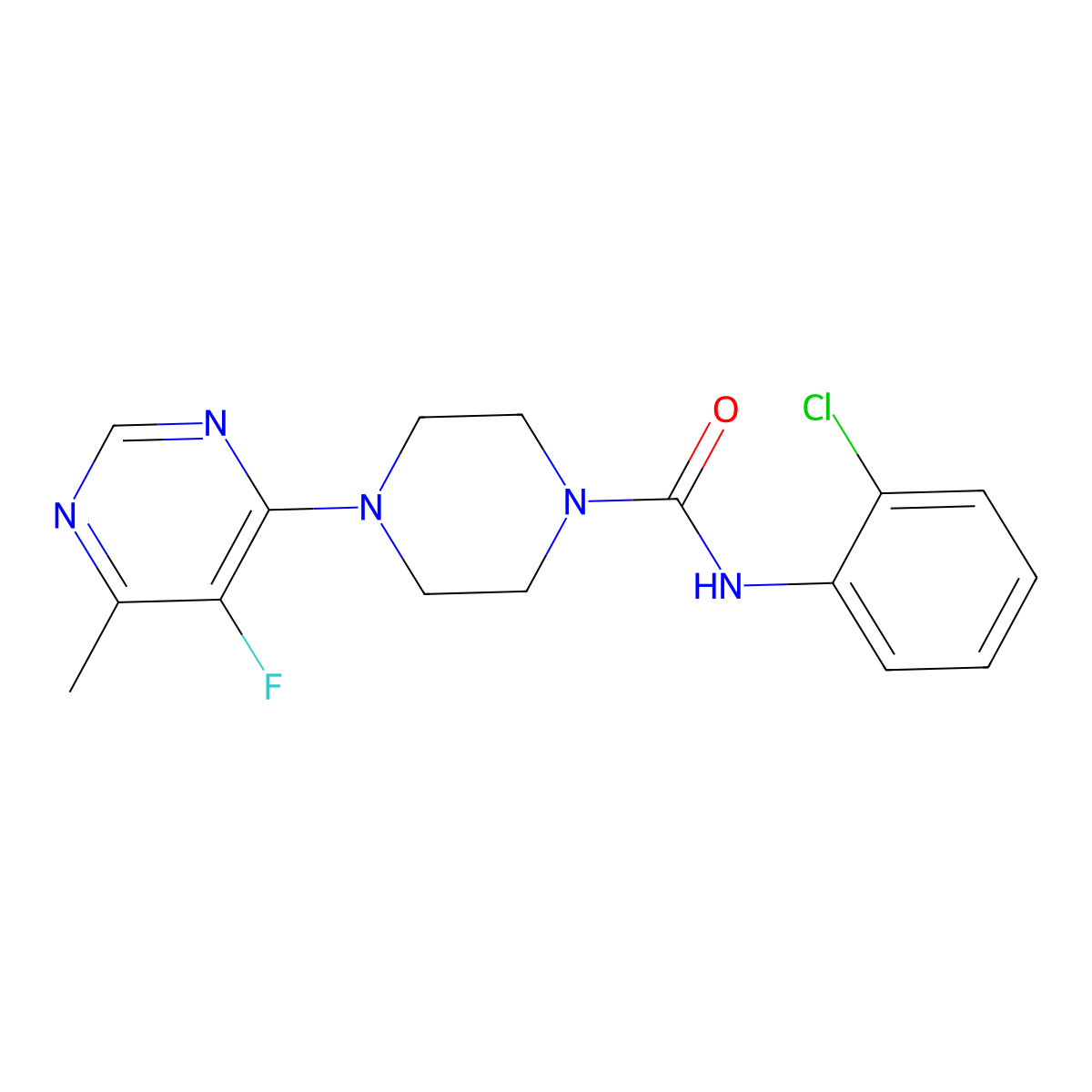 N-(2-Chlorophenyl)-4-(5-fluoro-6-methylpyrimidin-4-yl)piperazine-1-carboxamide molecular structure, CAS 2380099-17-0