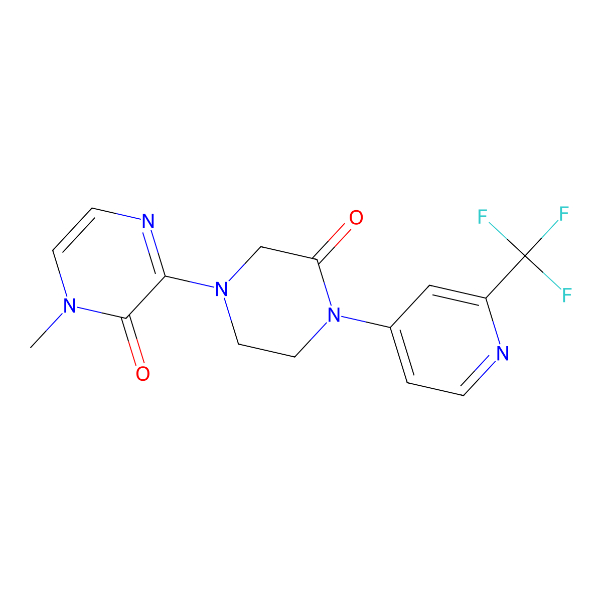 1-Methyl-3-{3-oxo-4-[2-(trifluoromethyl)pyridin-4-yl]piperazin-1-yl}-1,2-dihydropyrazin-2-one molecular structure, CAS 2380099-26-1
