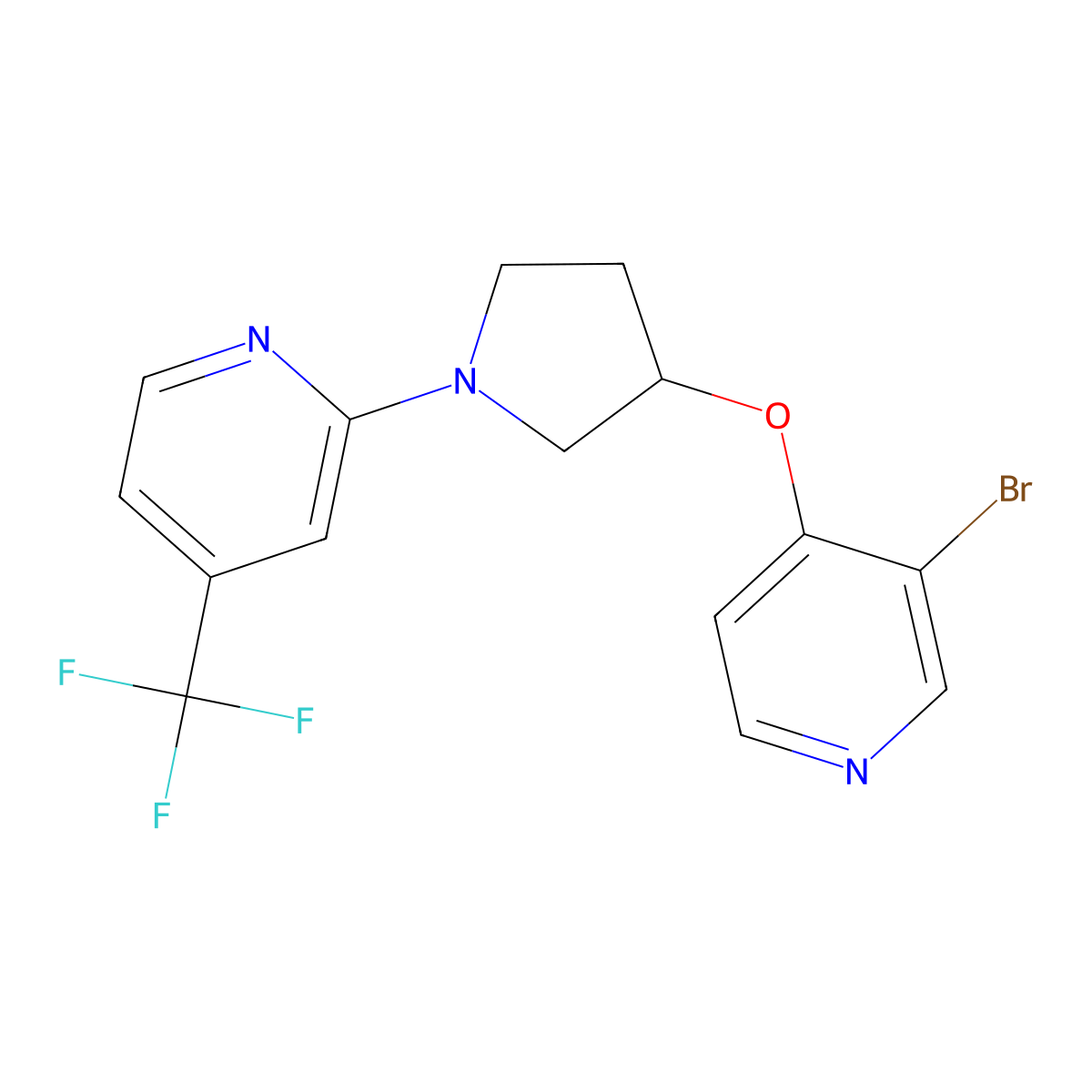2-{3-[(3-Bromopyridin-4-yl)oxy]pyrrolidin-1-yl}-4-(trifluoromethyl)pyridine molecular structure, CAS 2380099-28-3
