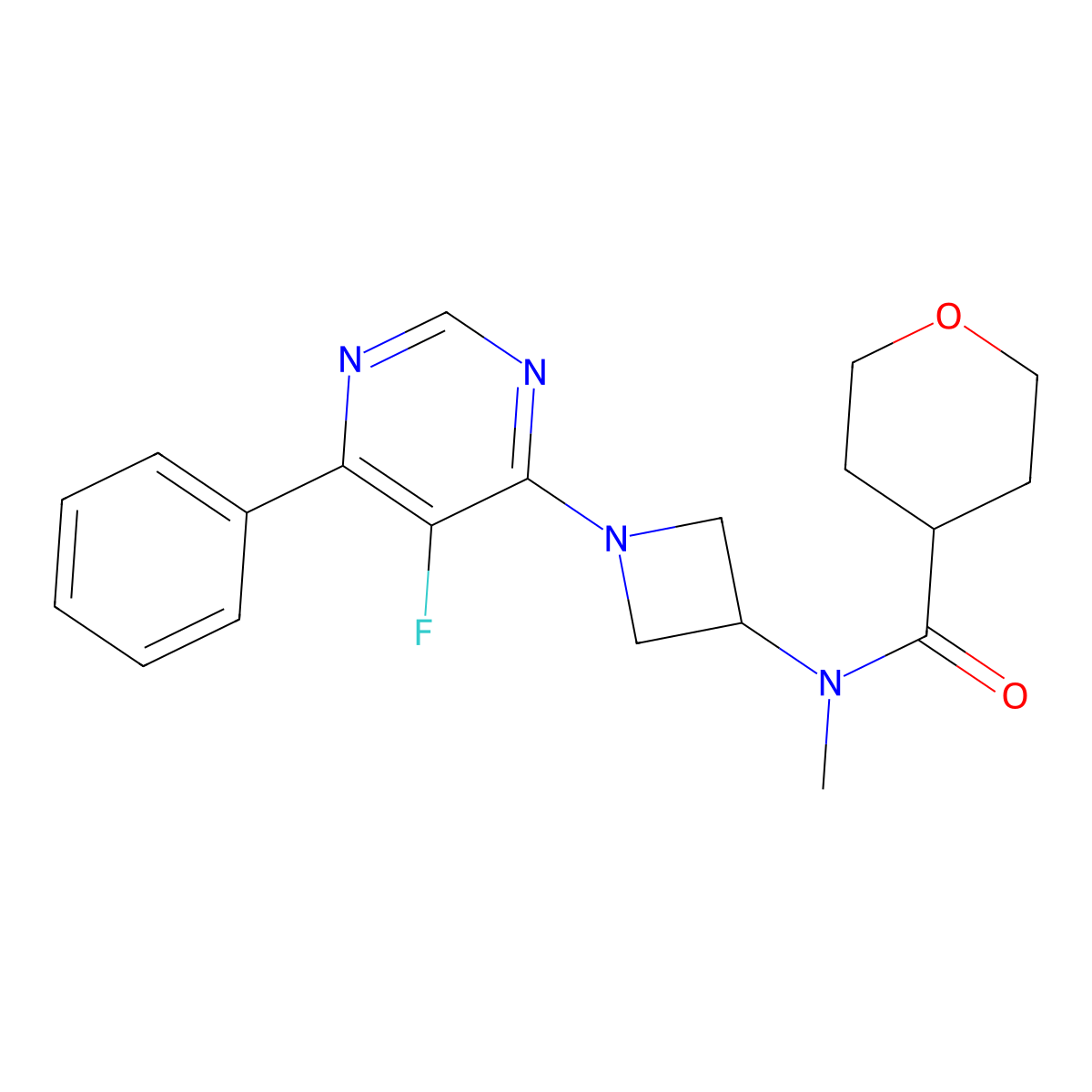 N-[1-(5-Fluoro-6-phenylpyrimidin-4-yl)azetidin-3-yl]-N-methyloxane-4-carboxamide molecular structure, CAS 2380099-29-4
