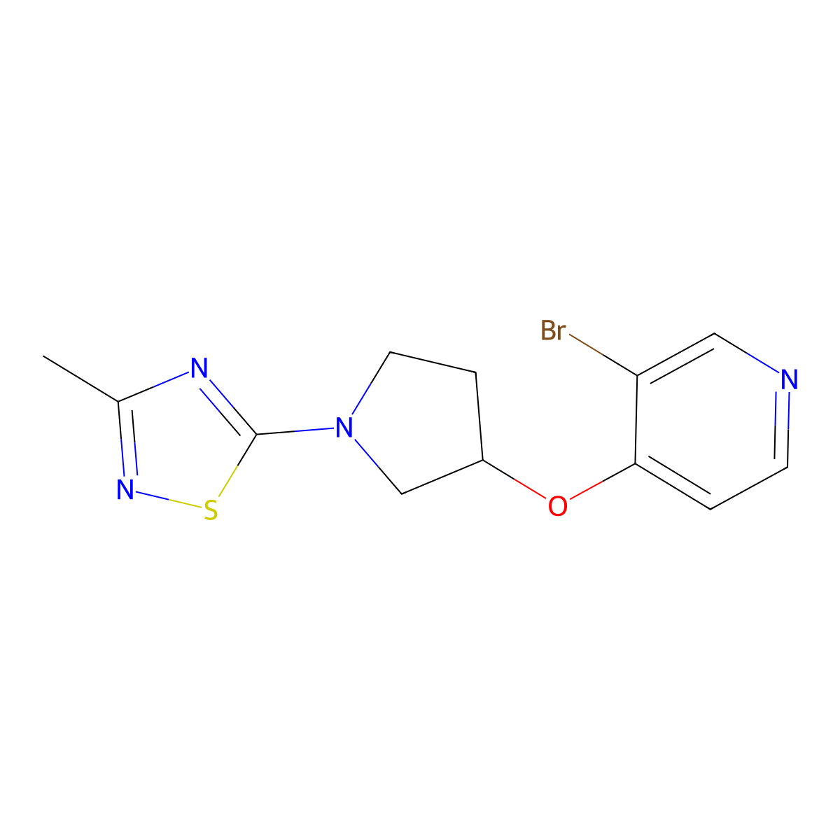 3-Bromo-4-{[1-(3-methyl-1,2,4-thiadiazol-5-yl)pyrrolidin-3-yl]oxy}pyridine molecular structure, CAS 2380099-53-4