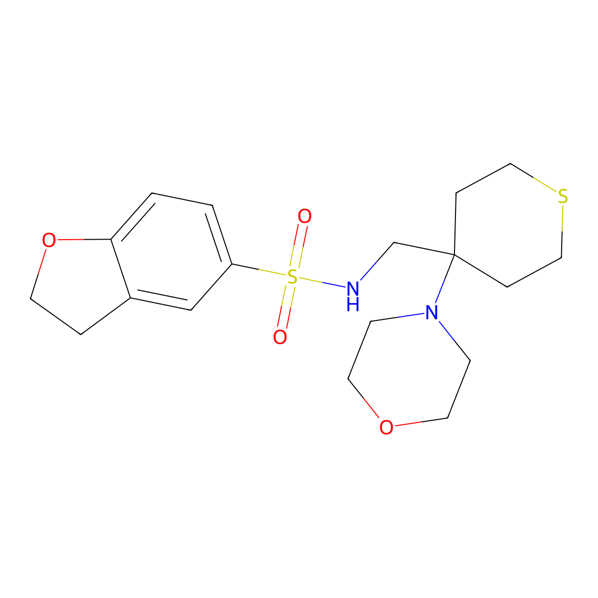 N-{[4-(morpholin-4-yl)thian-4-yl]methyl}-2,3-dihydro-1-benzofuran-5-sulfonamide molecular structure, CAS 2380099-59-0