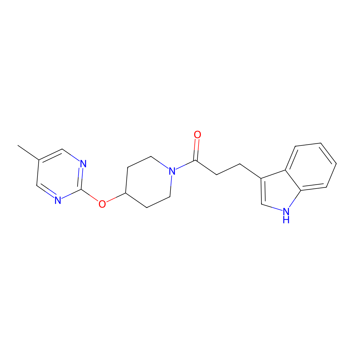 3-(1H-indol-3-yl)-1-{4-[(5-methylpyrimidin-2-yl)oxy]piperidin-1-yl}propan-1-one molecular structure, CAS 2380099-63-6
