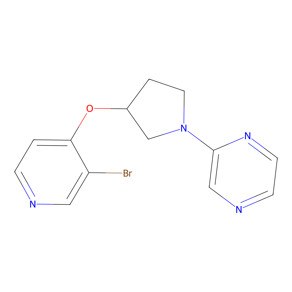 2-{3-[(3-Bromopyridin-4-yl)oxy]pyrrolidin-1-yl}pyrazine molecular structure, CAS 2380099-89-6