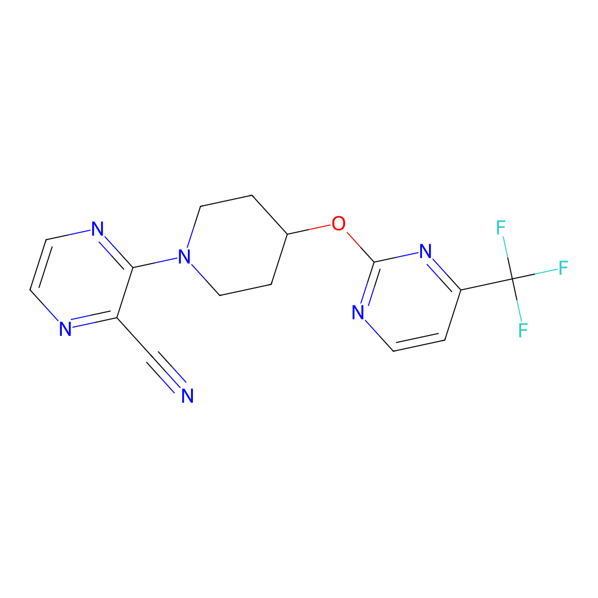 3-[4-[4-(Trifluoromethyl)pyrimidin-2-yl]oxypiperidin-1-yl]pyrazine-2-carbonitrile molecular structure, CAS 2380100-21-8