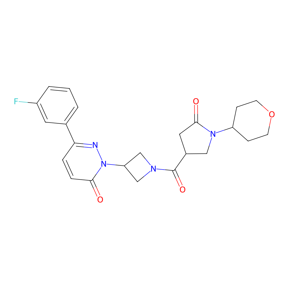 6-(3-Fluorophenyl)-2-{1-[1-(oxan-4-yl)-5-oxopyrrolidine-3-carbonyl]azetidin-3-yl}-2,3-dihydropyridazin-3-one molecular structure, CAS 2380100-23-0