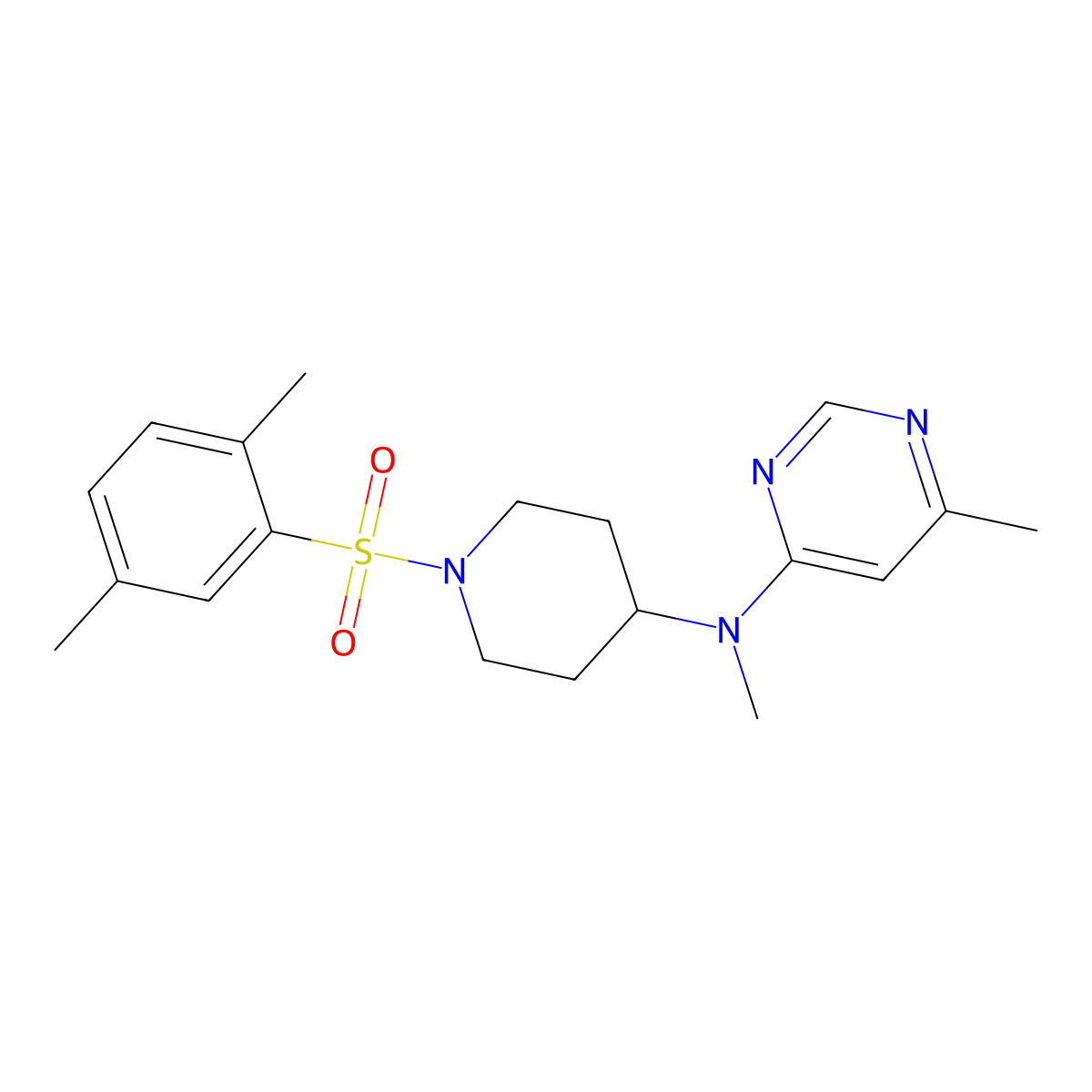 N-[1-(2,5-dimethylbenzenesulfonyl)piperidin-4-yl]-N,6-dimethylpyrimidin-4-amine molecular structure, CAS 2380100-29-6