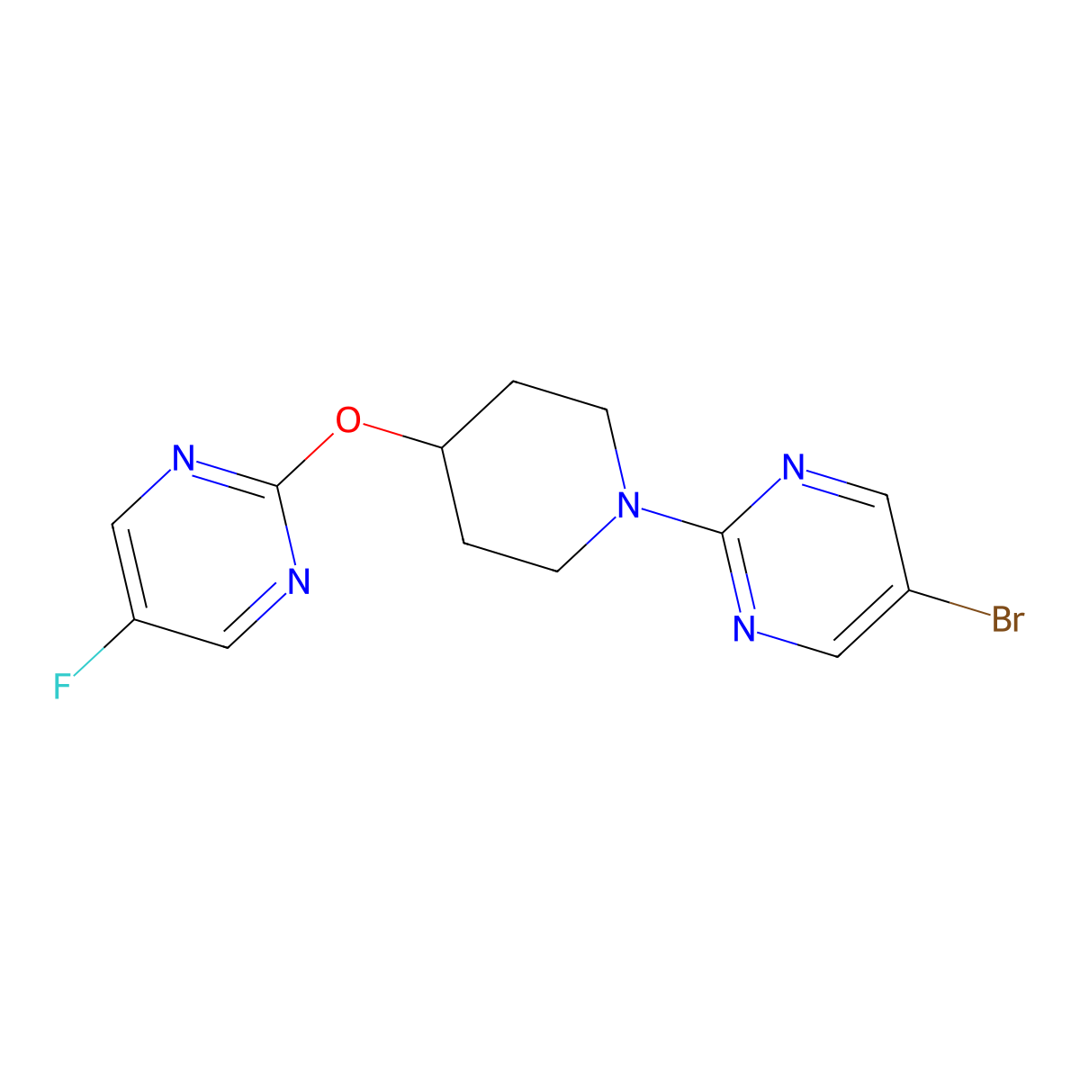 5-Bromo-2-{4-[(5-fluoropyrimidin-2-yl)oxy]piperidin-1-yl}pyrimidine molecular structure, CAS 2380100-40-1