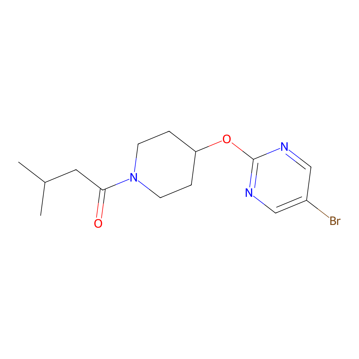 1-{4-[(5-Bromopyrimidin-2-yl)oxy]piperidin-1-yl}-3-methylbutan-1-one molecular structure, CAS 2380100-46-7