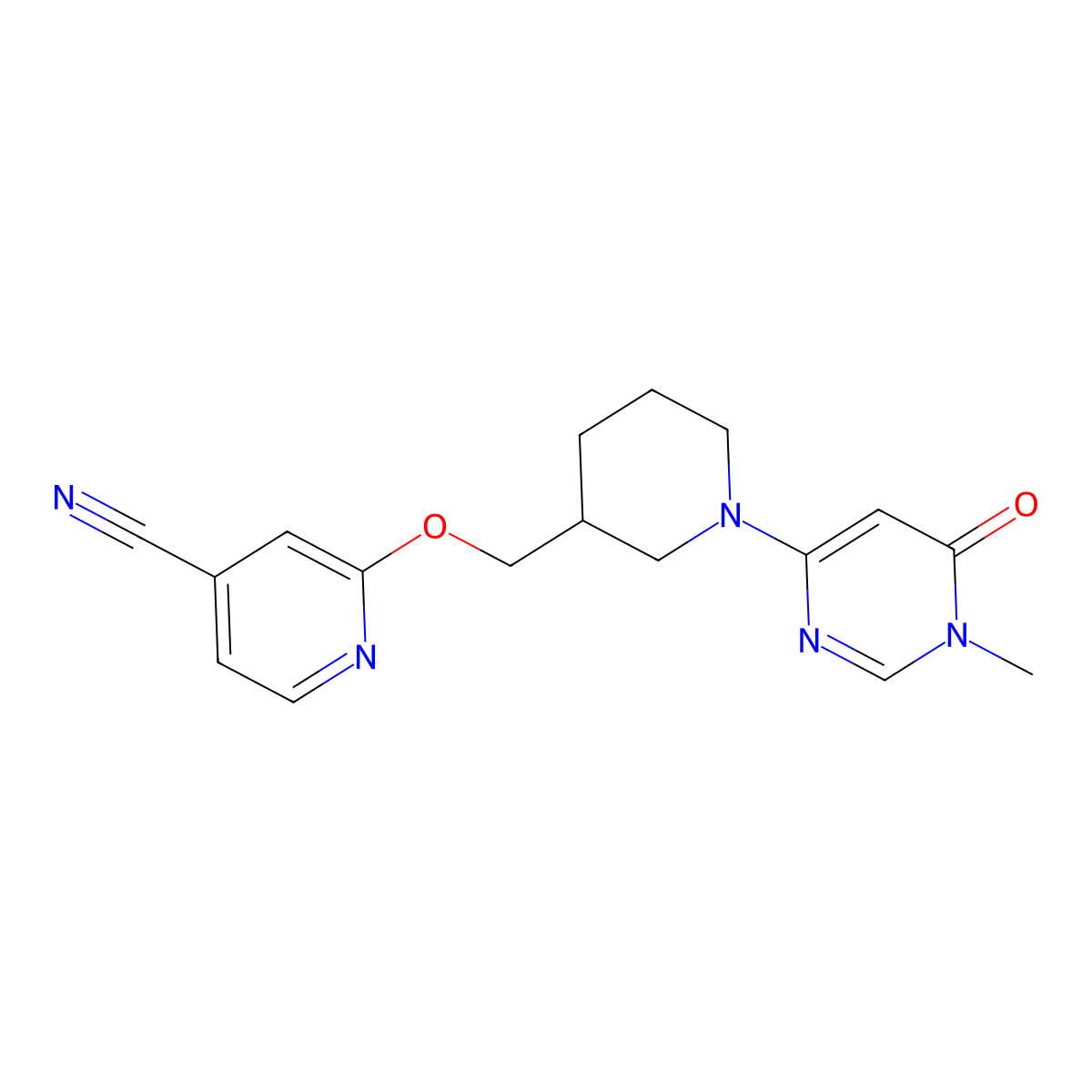 2-{[1-(1-Methyl-6-oxo-1,6-dihydropyrimidin-4-yl)piperidin-3-yl]methoxy}pyridine-4-carbonitrile molecular structure, CAS 2380100-50-3
