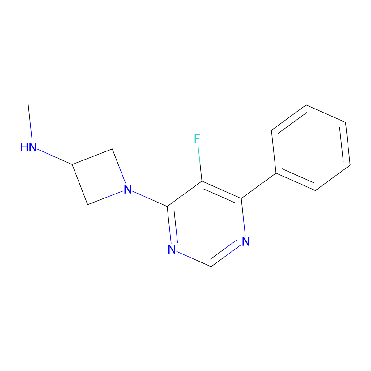 1-(5-Fluoro-6-phenylpyrimidin-4-yl)-N-methylazetidin-3-amine molecular structure, CAS 2380100-52-5