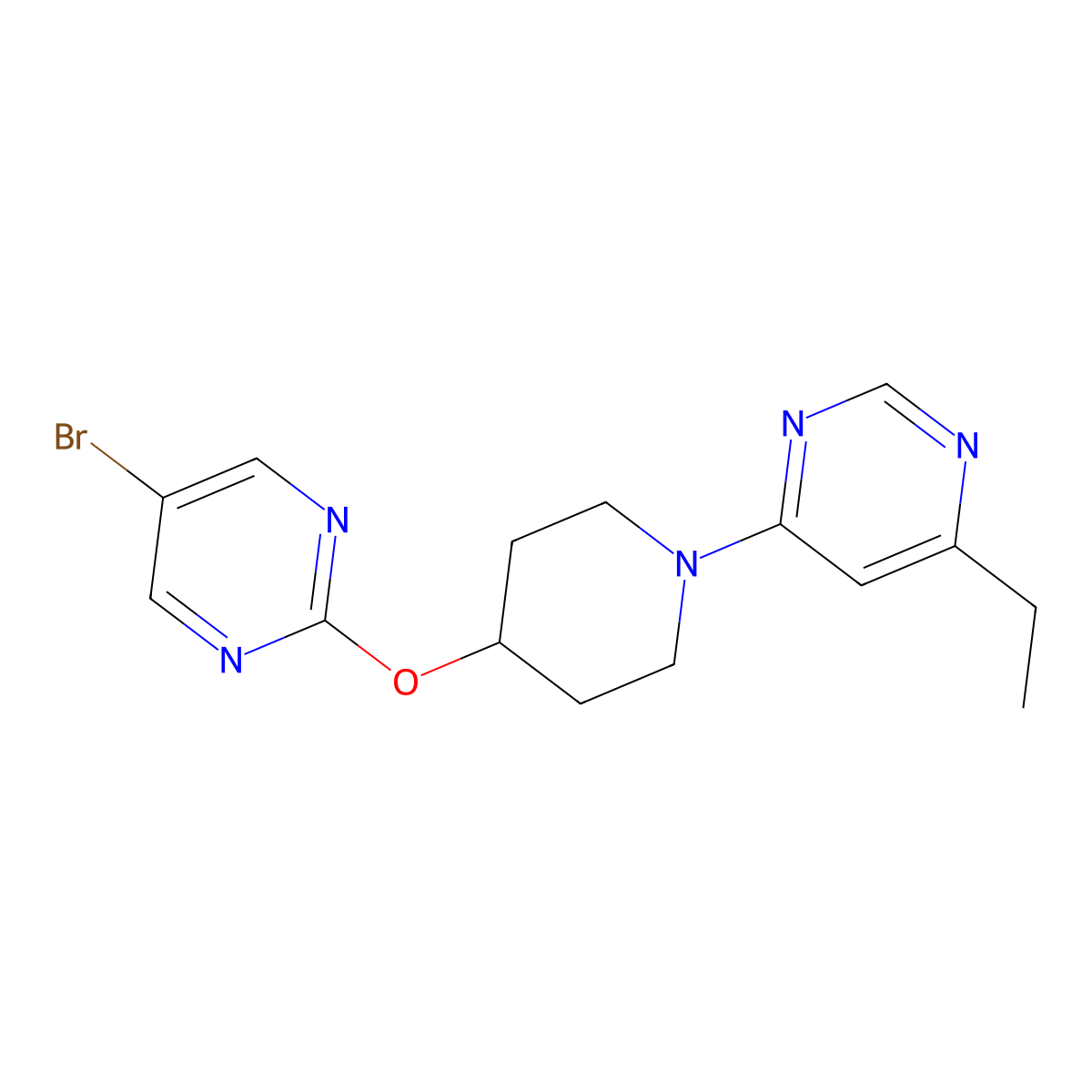 4-{4-[(5-Bromopyrimidin-2-yl)oxy]piperidin-1-yl}-6-ethylpyrimidine molecular structure, CAS 2380100-54-7