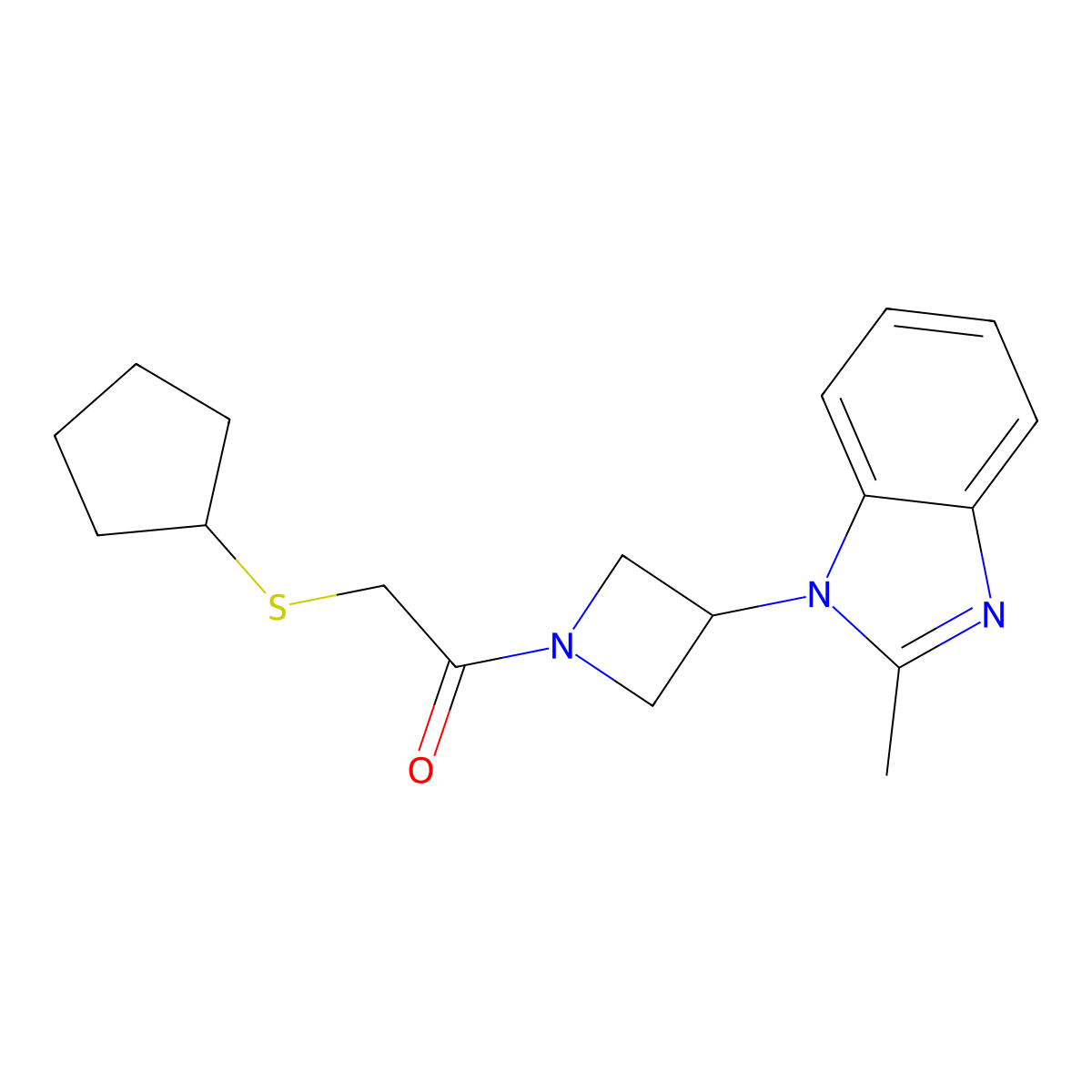2-(cyclopentylsulfanyl)-1-[3-(2-methyl-1H-1,3-benzodiazol-1-yl)azetidin-1-yl]ethan-1-one molecular structure, CAS 2380100-56-9