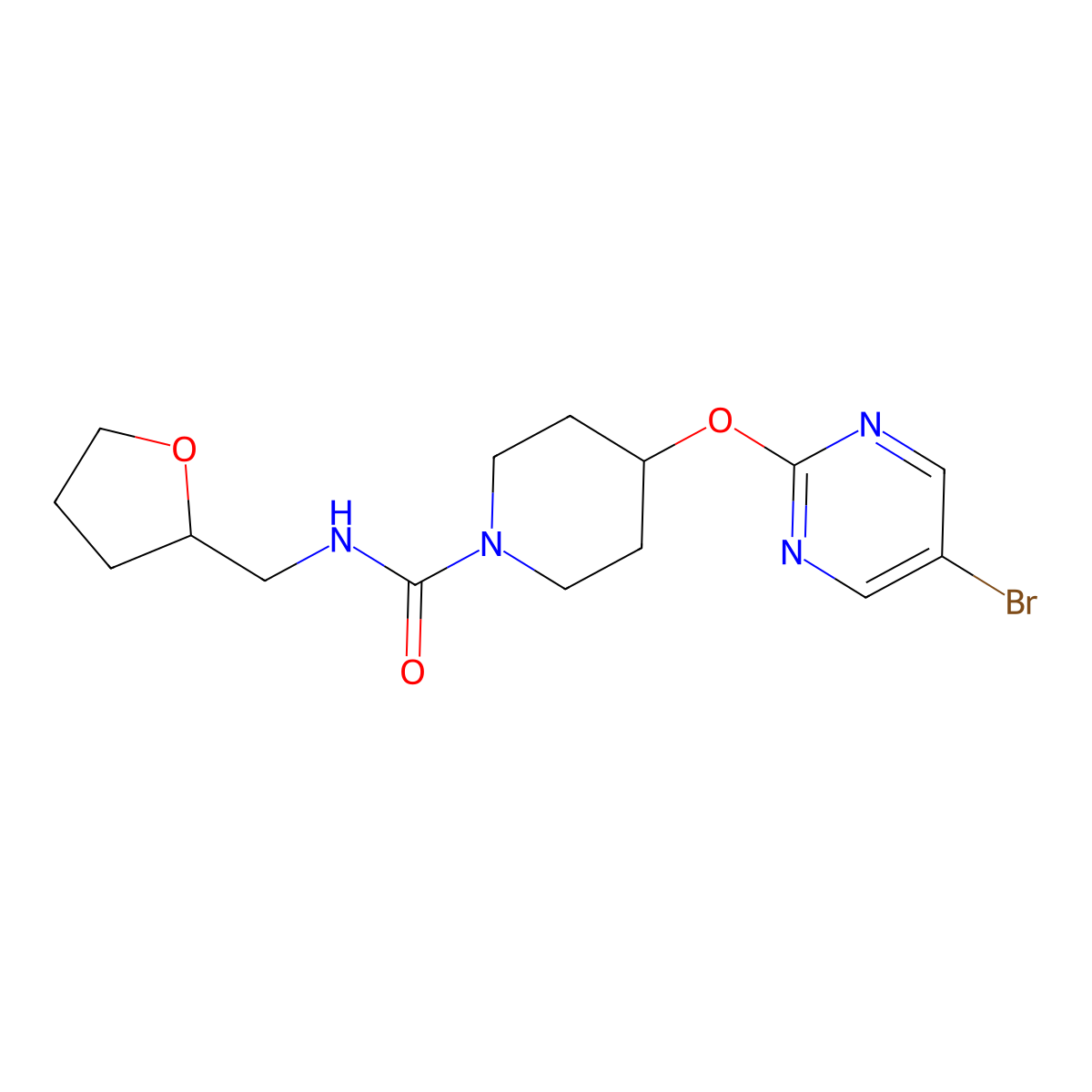 4-[(5-bromopyrimidin-2-yl)oxy]-N-[(oxolan-2-yl)methyl]piperidine-1-carboxamide molecular structure, CAS 2380100-58-1