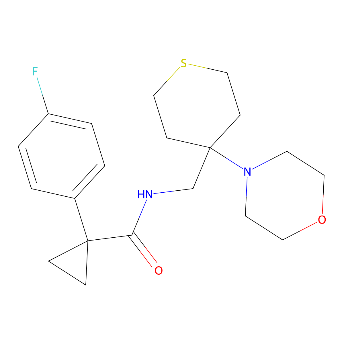 1-(4-fluorophenyl)-N-{[4-(morpholin-4-yl)thian-4-yl]methyl}cyclopropane-1-carboxamide molecular structure, CAS 2380100-60-5