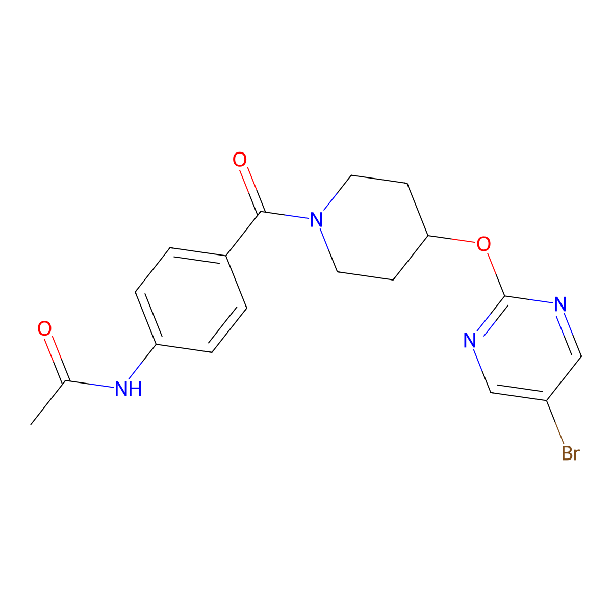 N-(4-{4-[(5-bromopyrimidin-2-yl)oxy]piperidine-1-carbonyl}phenyl)acetamide molecular structure, CAS 2380100-74-1