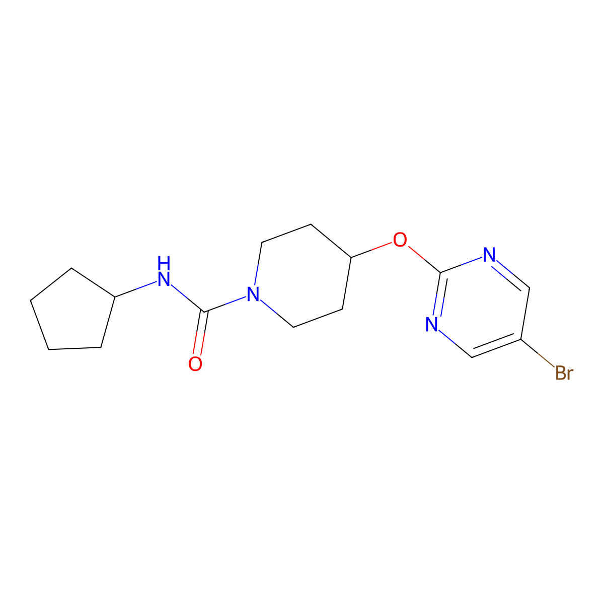 4-[(5-bromopyrimidin-2-yl)oxy]-N-cyclopentylpiperidine-1-carboxamide molecular structure, CAS 2380100-82-1