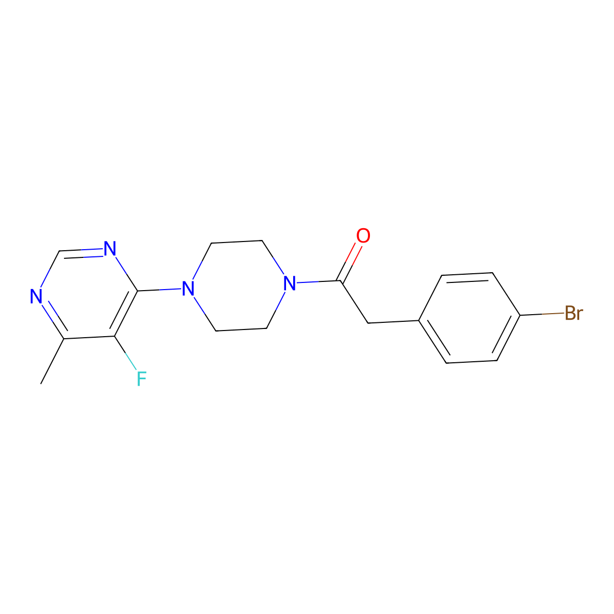 2-(4-Bromophenyl)-1-[4-(5-fluoro-6-methylpyrimidin-4-yl)piperazin-1-yl]ethan-1-one molecular structure, CAS 2380100-84-3