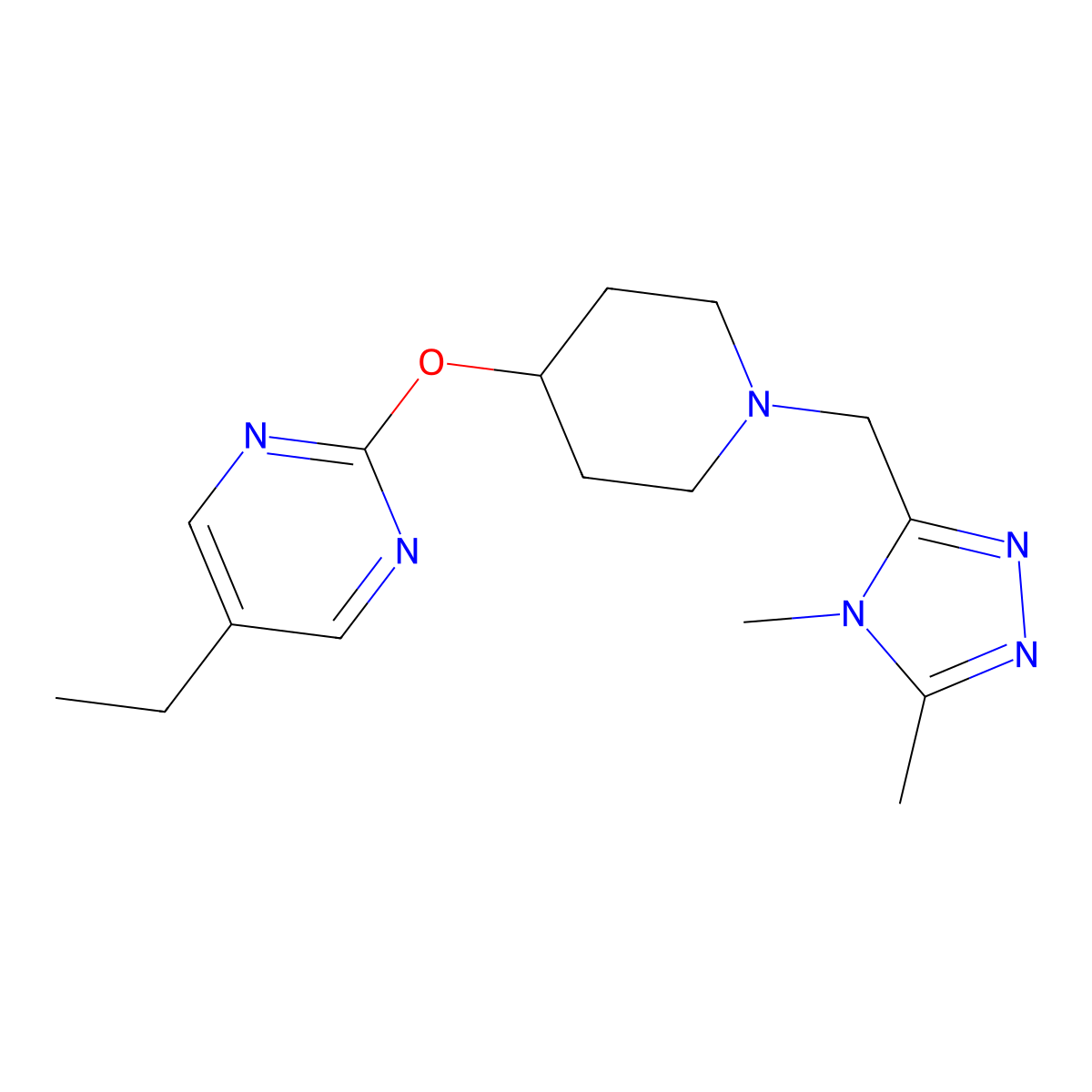 2-({1-[(4,5-dimethyl-4H-1,2,4-triazol-3-yl)methyl]piperidin-4-yl}oxy)-5-ethylpyrimidine molecular structure, CAS 2380100-92-3