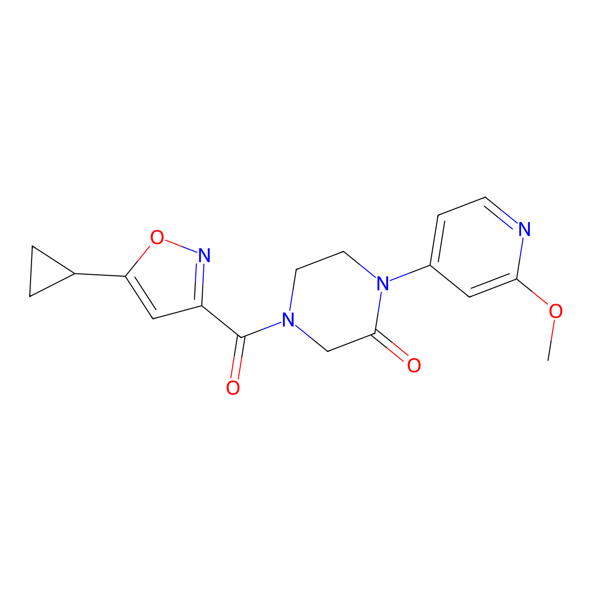 4-(5-Cyclopropyl-1,2-oxazole-3-carbonyl)-1-(2-methoxypyridin-4-yl)piperazin-2-one molecular structure, CAS 2380100-94-5