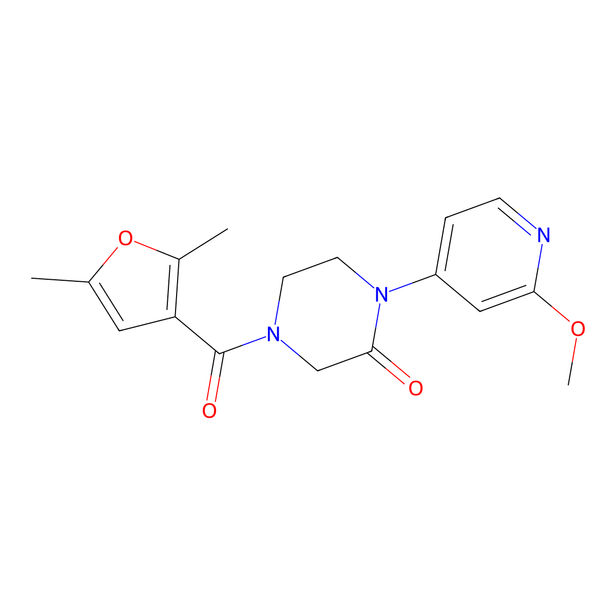 4-(2,5-Dimethylfuran-3-carbonyl)-1-(2-methoxypyridin-4-yl)piperazin-2-one molecular structure, CAS 2380100-96-7