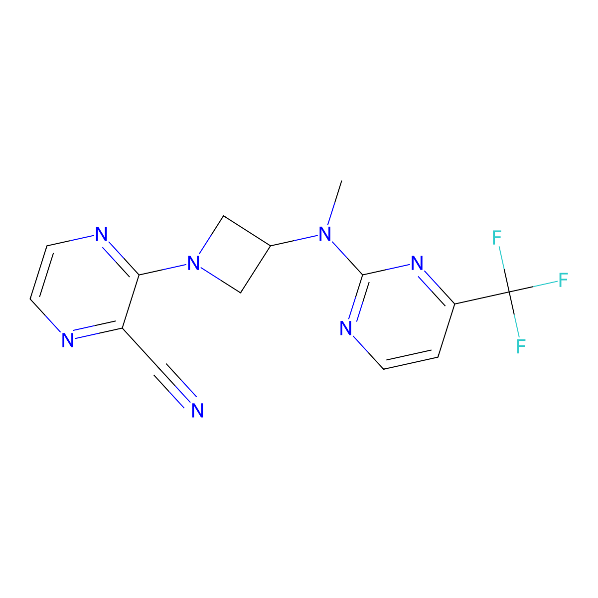 3-(3-{Methyl[4-(trifluoromethyl)pyrimidin-2-yl]amino}azetidin-1-yl)pyrazine-2-carbonitrile molecular structure, CAS 2380100-98-9