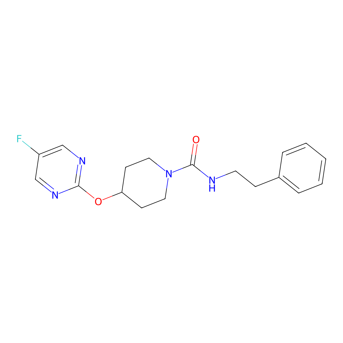 4-[(5-fluoropyrimidin-2-yl)oxy]-N-(2-phenylethyl)piperidine-1-carboxamide molecular structure, CAS 2380101-04-0