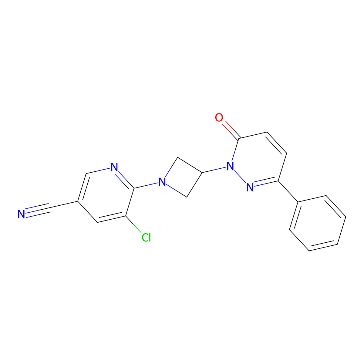 5-Chloro-6-[3-(6-oxo-3-phenyl-1,6-dihydropyridazin-1-yl)azetidin-1-yl]pyridine-3-carbonitrile molecular structure, CAS 2380101-09-5