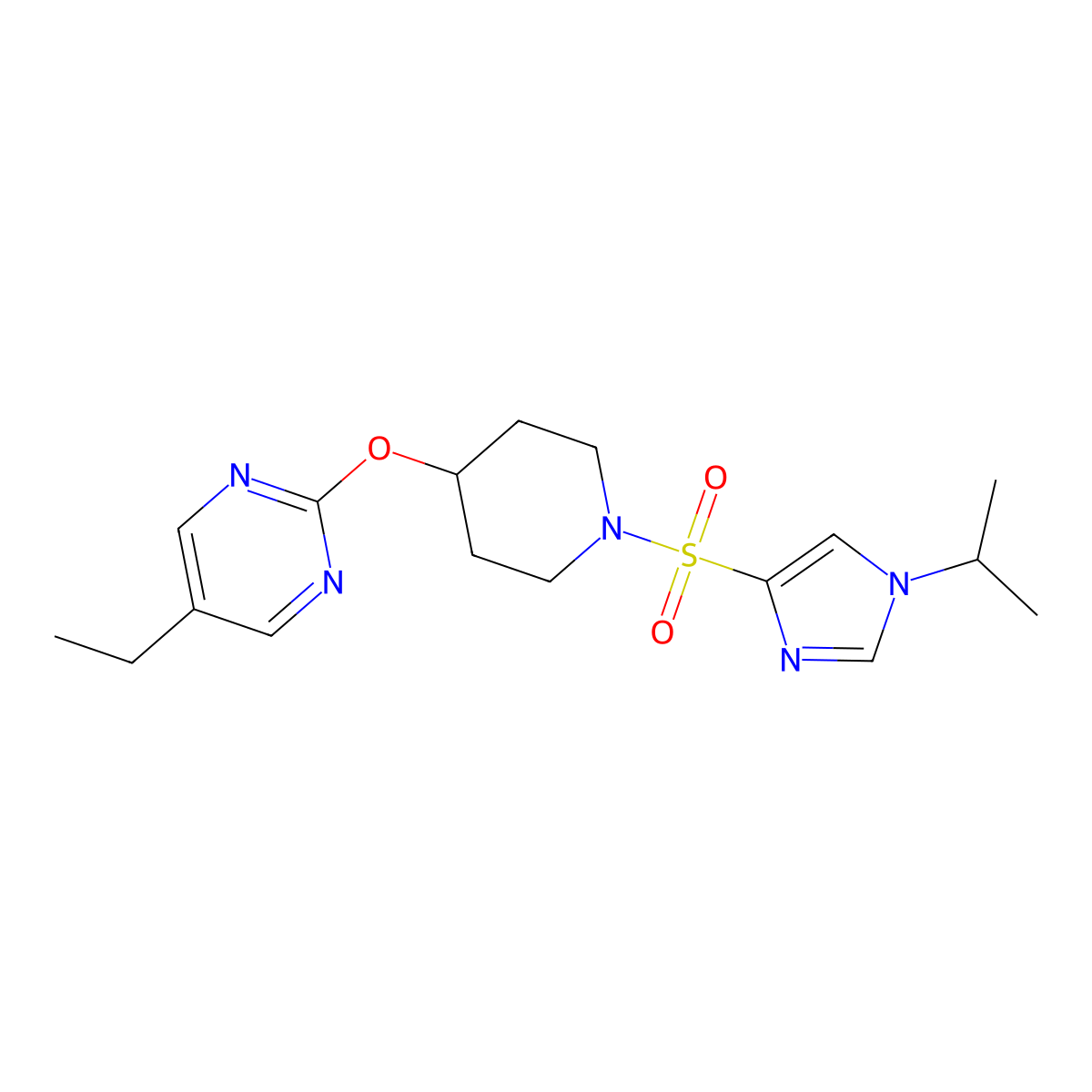 5-ethyl-2-[(1-{[1-(propan-2-yl)-1H-imidazol-4-yl]sulfonyl}piperidin-4-yl)oxy]pyrimidine molecular structure, CAS 2380101-13-1