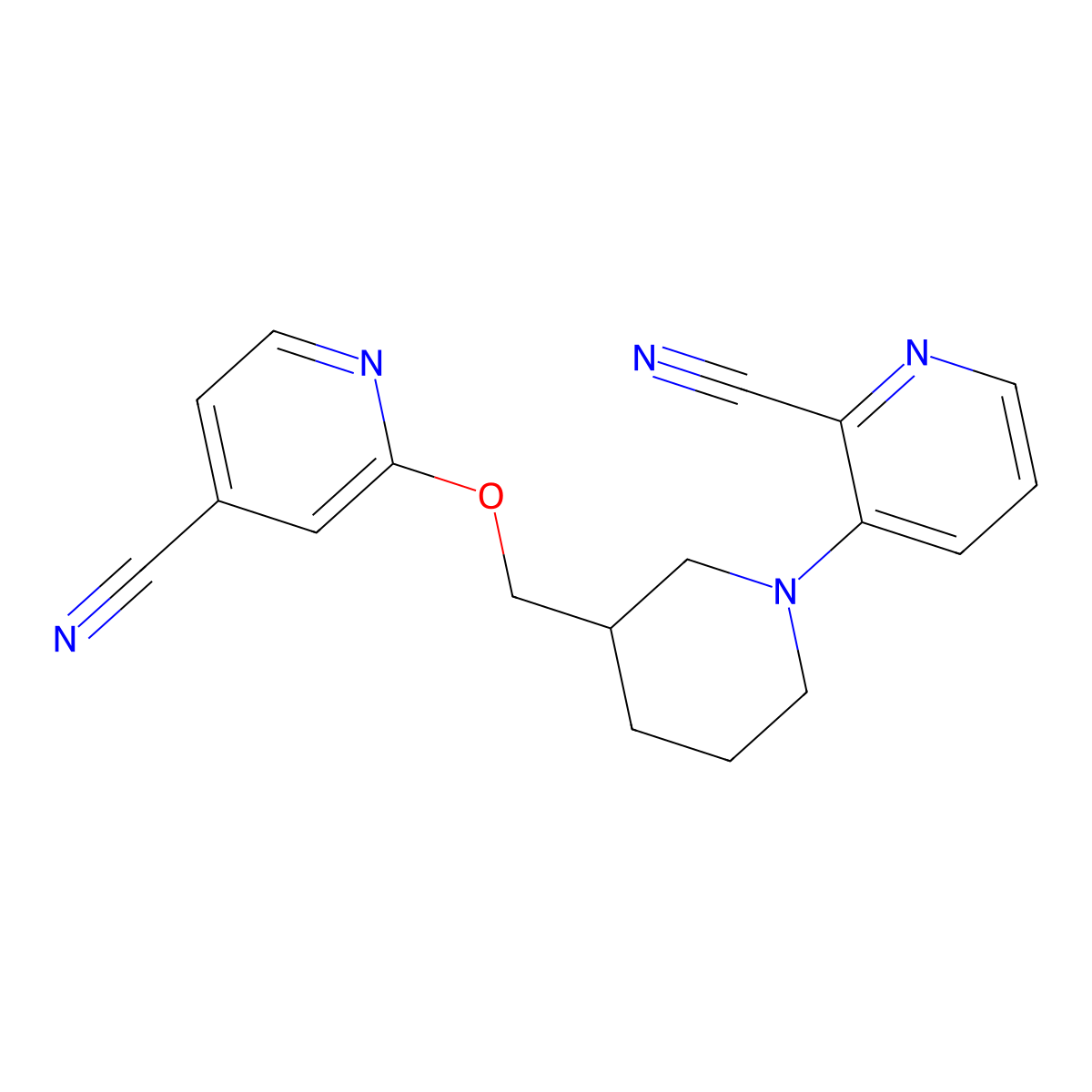 3-(3-{[(4-Cyanopyridin-2-yl)oxy]methyl}piperidin-1-yl)pyridine-2-carbonitrile molecular structure, CAS 2380101-17-5