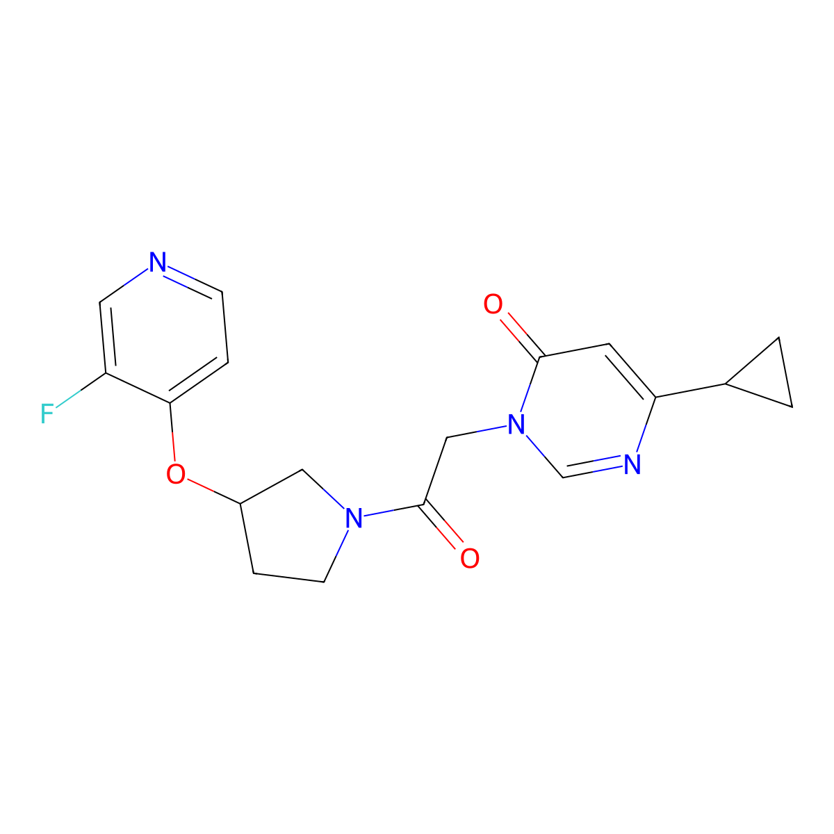 6-Cyclopropyl-3-(2-{3-[(3-fluoropyridin-4-yl)oxy]pyrrolidin-1-yl}-2-oxoethyl)-3,4-dihydropyrimidin-4-one molecular structure, CAS 2380101-19-7