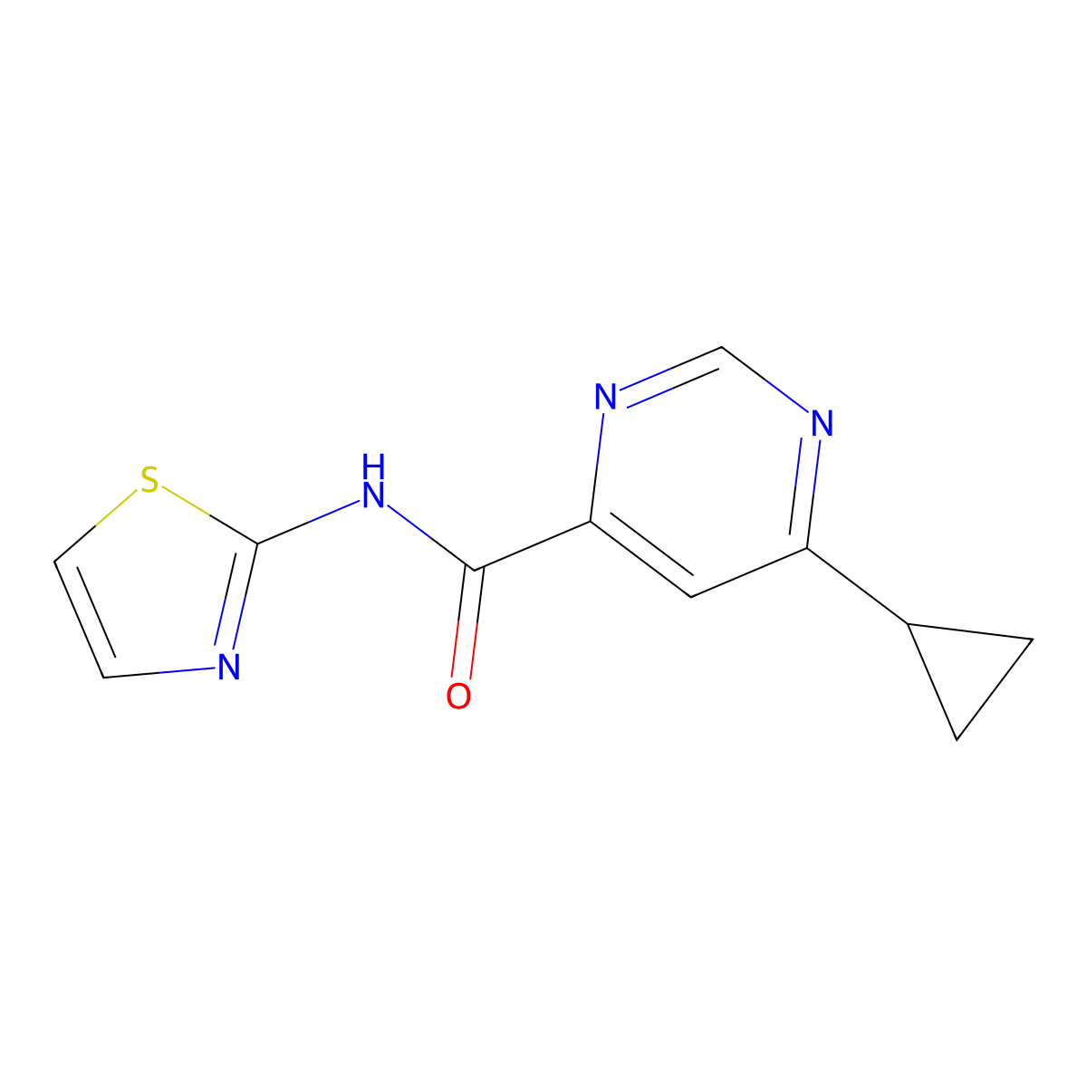 6-Cyclopropyl-N-(1,3-thiazol-2-yl)pyrimidine-4-carboxamide molecular structure, CAS 2380101-23-3