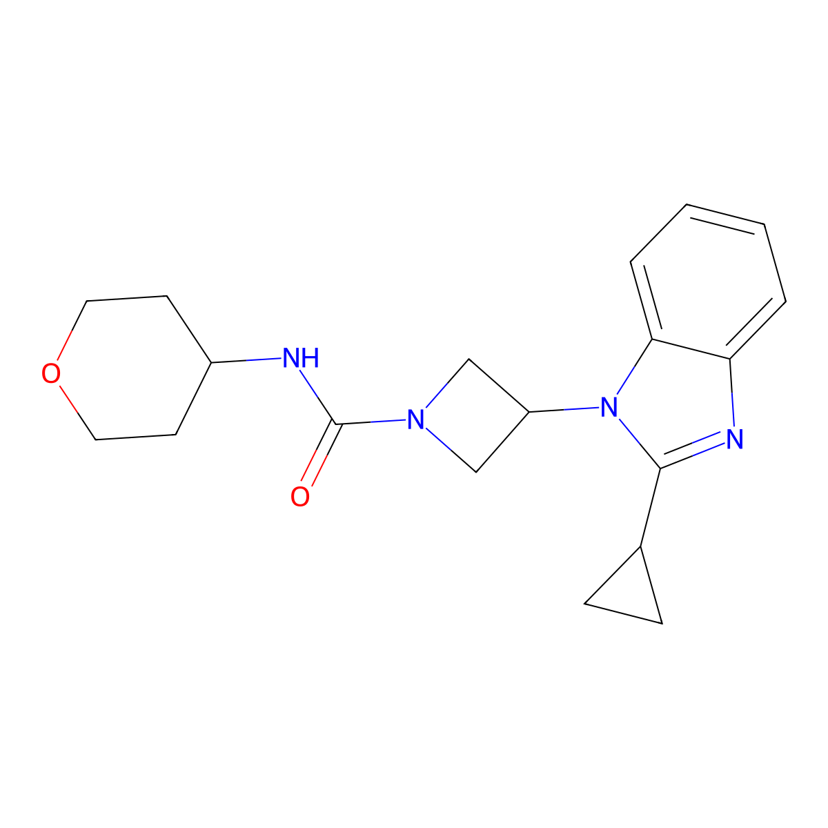 3-(2-cyclopropyl-1H-1,3-benzodiazol-1-yl)-N-(oxan-4-yl)azetidine-1-carboxamide molecular structure, CAS 2380101-31-3