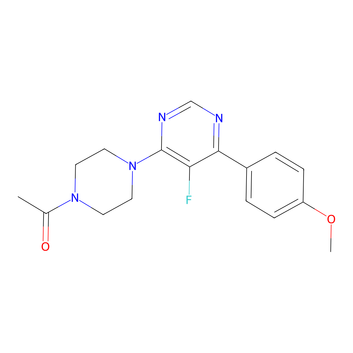 1-{4-[5-Fluoro-6-(4-methoxyphenyl)pyrimidin-4-yl]piperazin-1-yl}ethan-1-one molecular structure, CAS 2380140-69-0