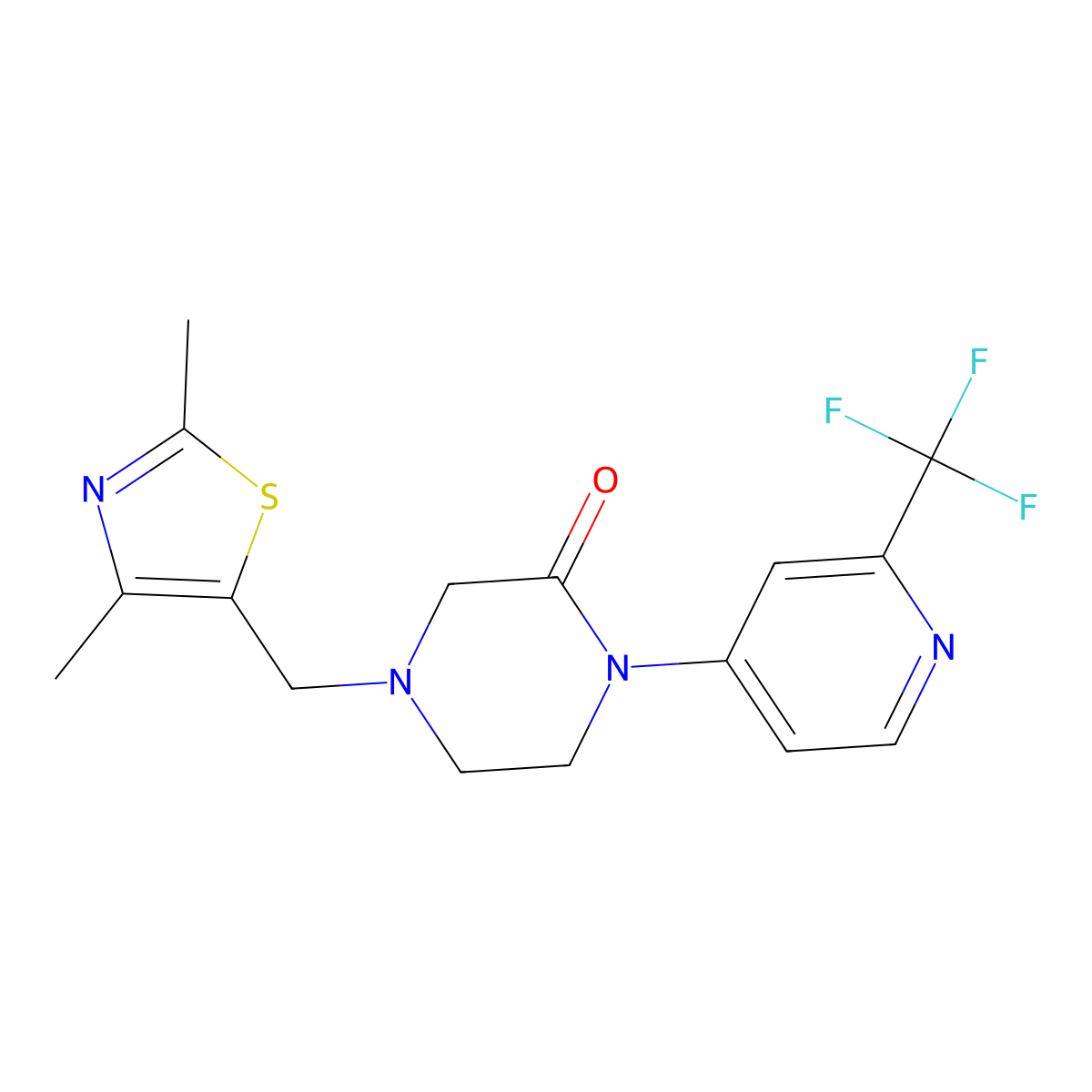 4-[(2,4-Dimethyl-1,3-thiazol-5-yl)methyl]-1-[2-(trifluoromethyl)pyridin-4-yl]piperazin-2-one molecular structure, CAS 2380140-72-5