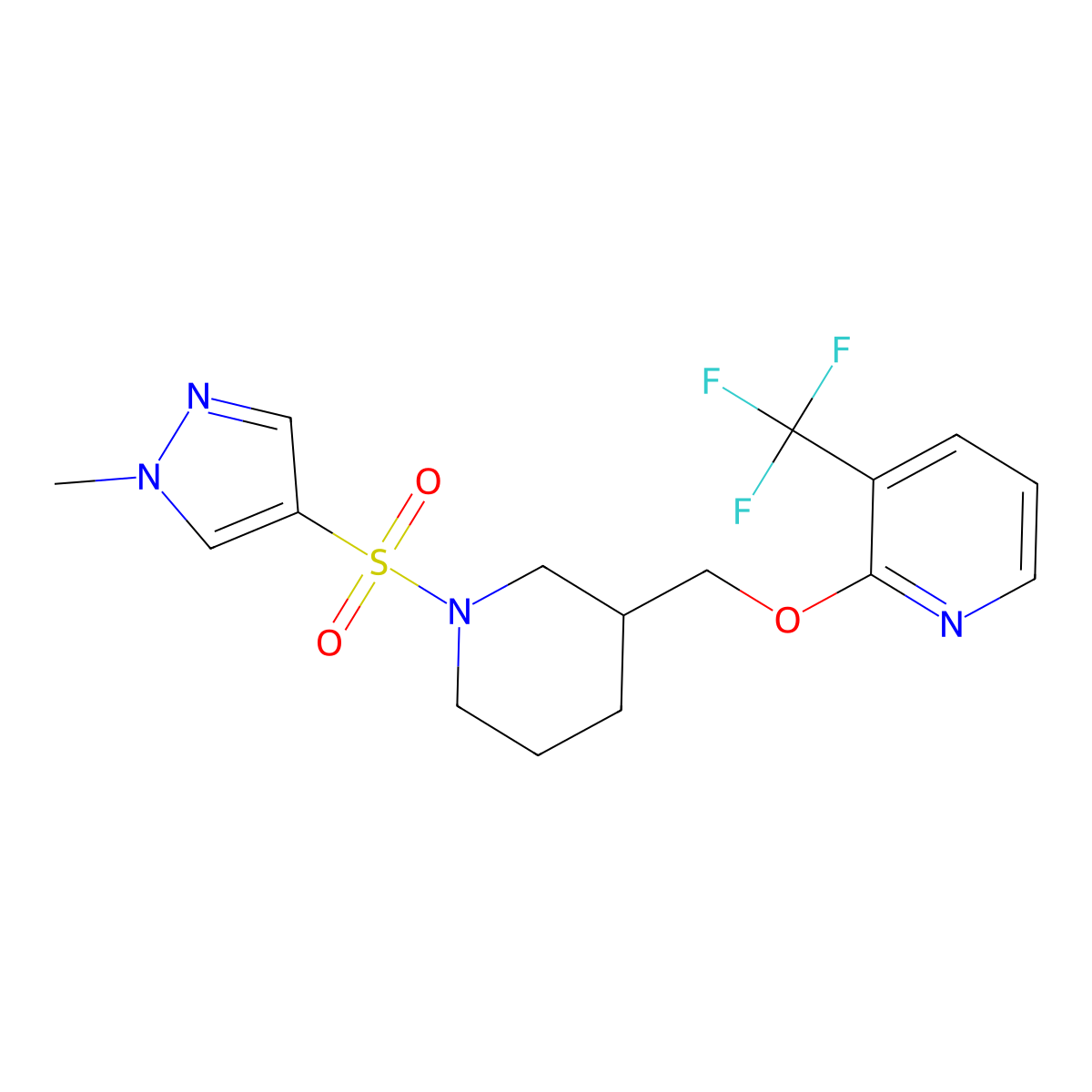 2-({1-[(1-methyl-1H-pyrazol-4-yl)sulfonyl]piperidin-3-yl}methoxy)-3-(trifluoromethyl)pyridine molecular structure, CAS 2380140-77-0