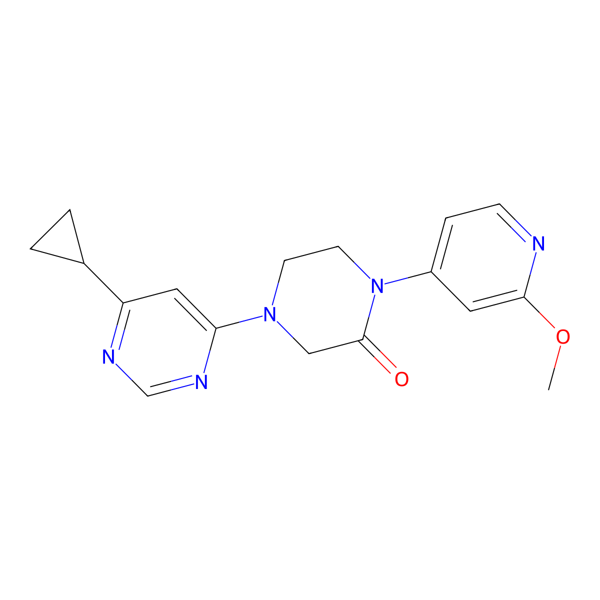 4-(6-Cyclopropylpyrimidin-4-yl)-1-(2-methoxypyridin-4-yl)piperazin-2-one molecular structure, CAS 2380140-89-4