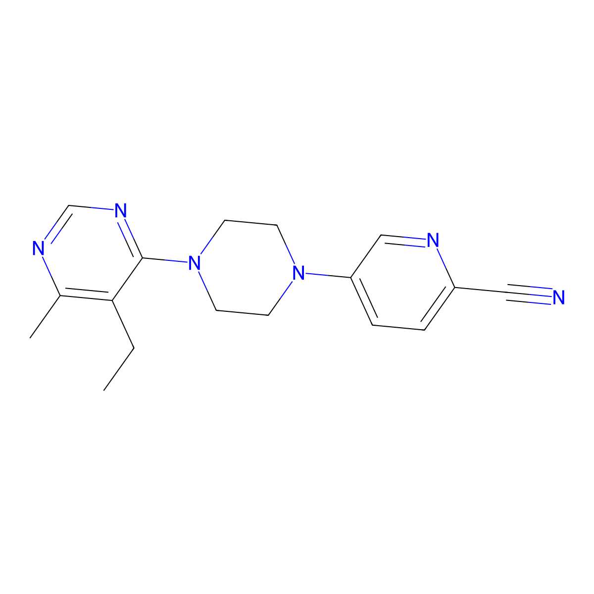 5-[4-(5-Ethyl-6-methylpyrimidin-4-yl)piperazin-1-yl]pyridine-2-carbonitrile molecular structure, CAS 2380140-90-7