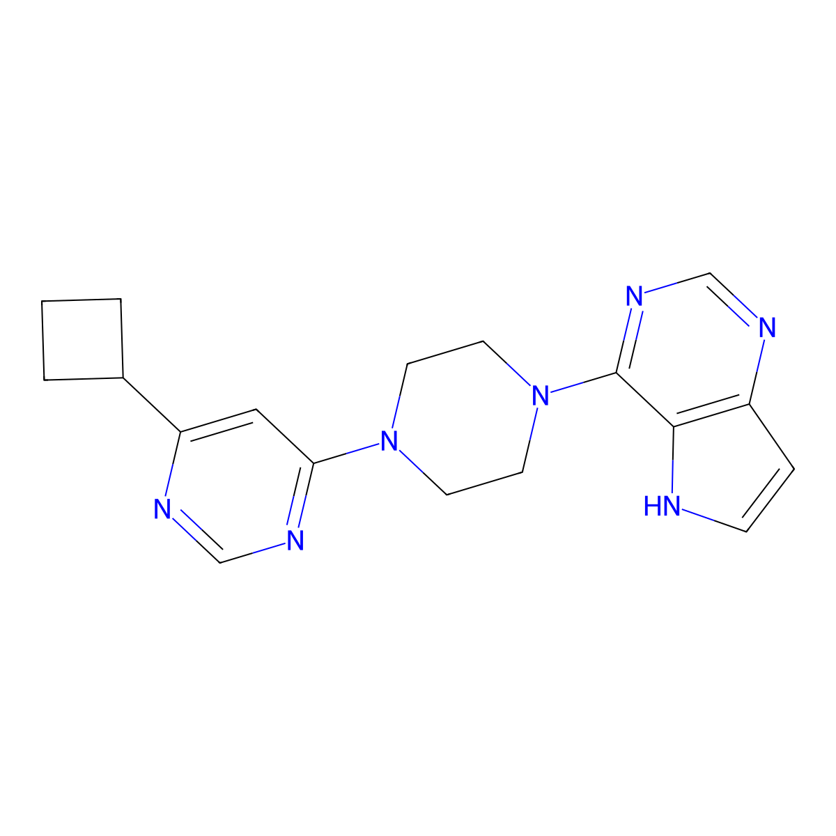 4-cyclobutyl-6-(4-{5H-pyrrolo[3,2-d]pyrimidin-4-yl}piperazin-1-yl)pyrimidine molecular structure, CAS 2380140-95-2