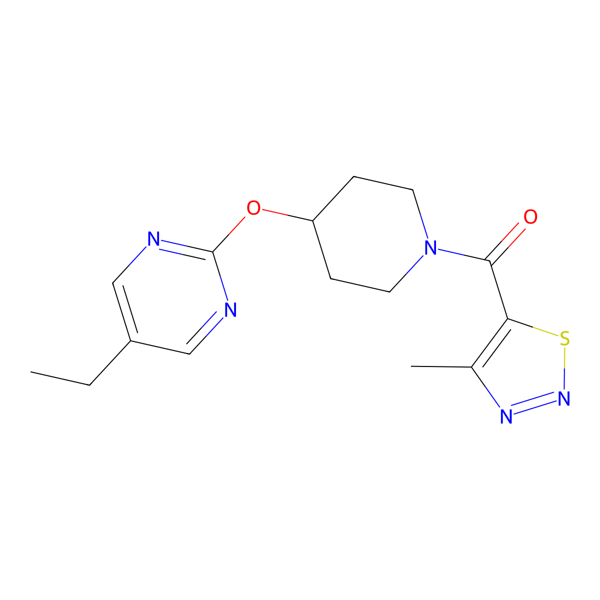 5-Ethyl-2-{[1-(4-methyl-1,2,3-thiadiazole-5-carbonyl)piperidin-4-yl]oxy}pyrimidine molecular structure, CAS 2380141-02-4